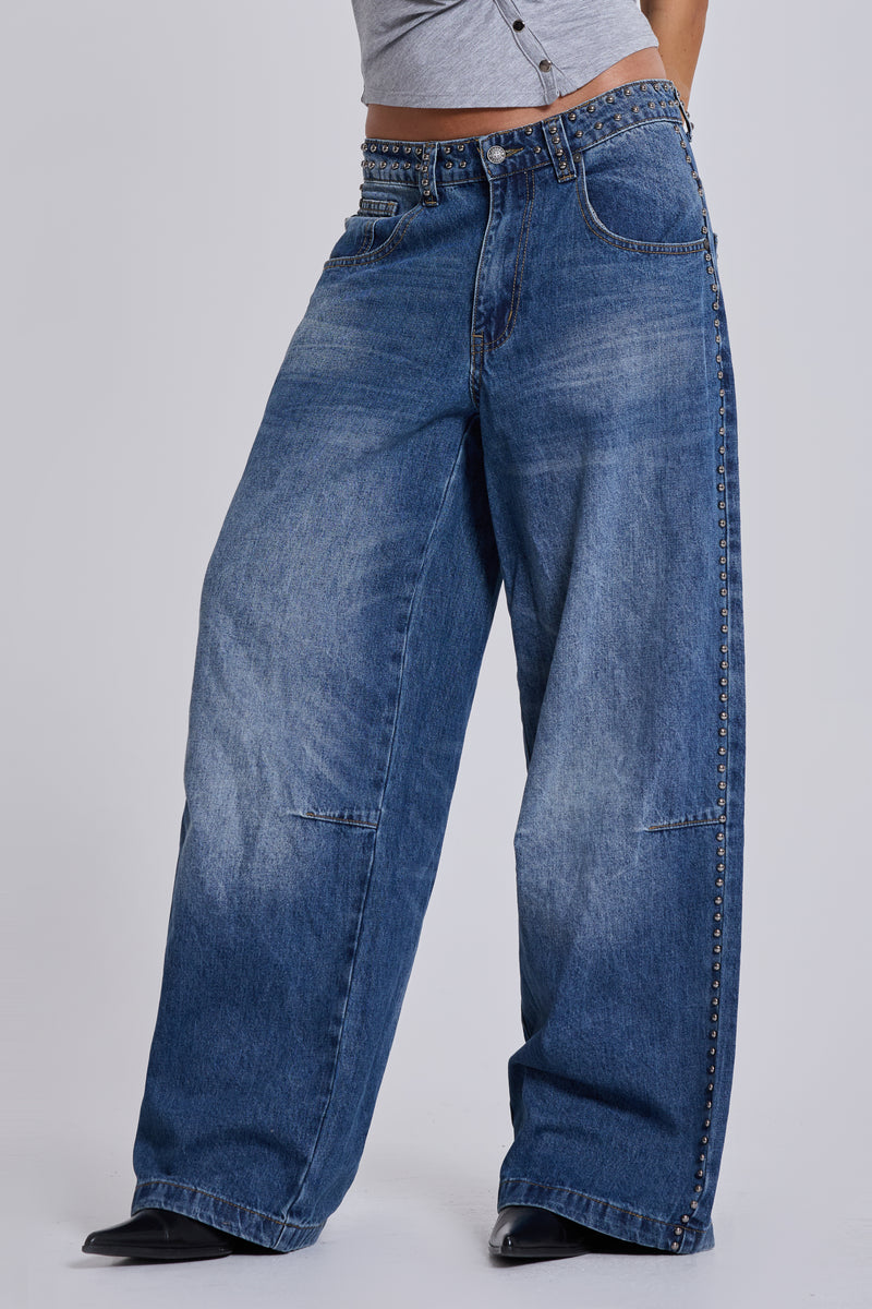 Nailed Studded Colossus Jeans in Mid Blue Wash – view 3