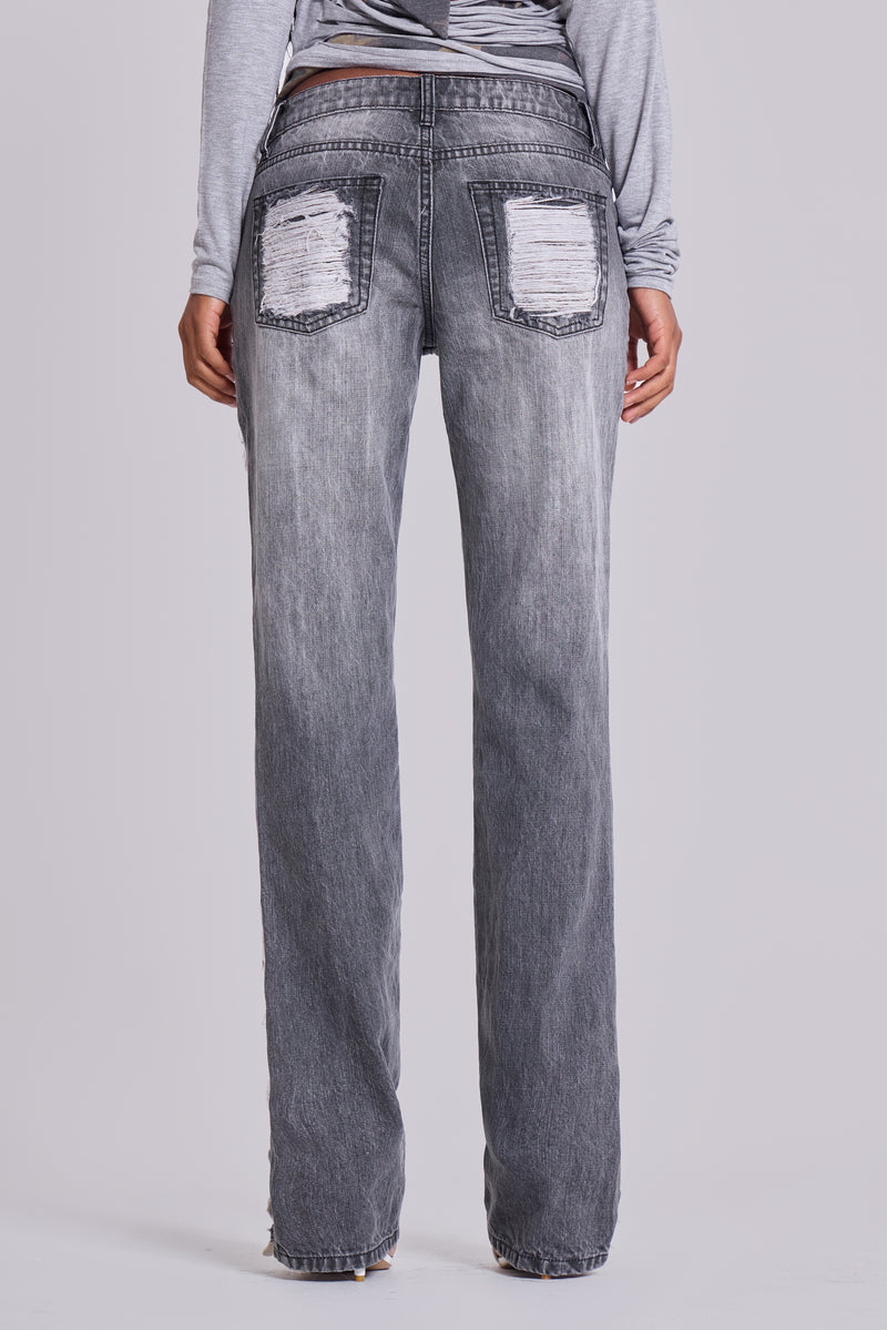 Zain Shredded Straight Jeans in Grey