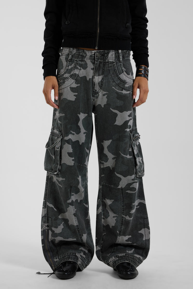Washed Black Trooper Camo Cargo Pant