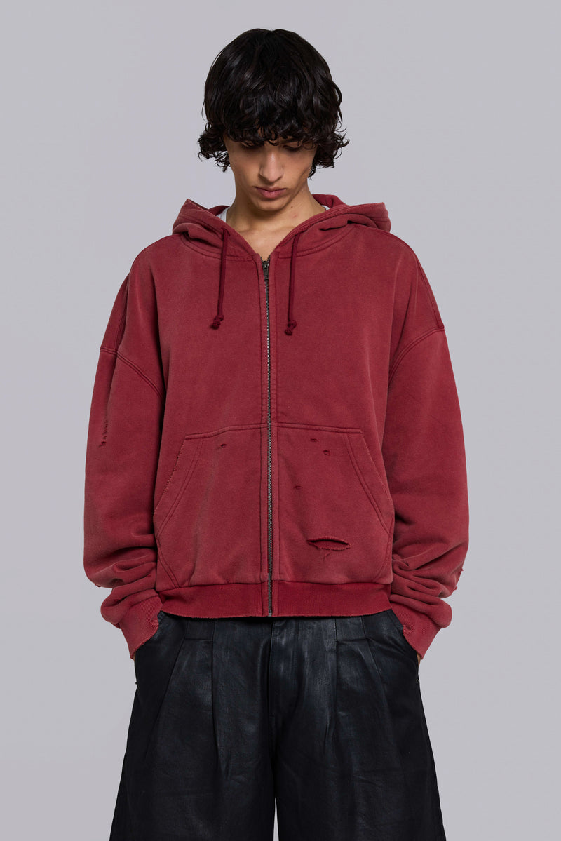 Red Sun Faded Waffle Lined Zip Hoodie – view 1