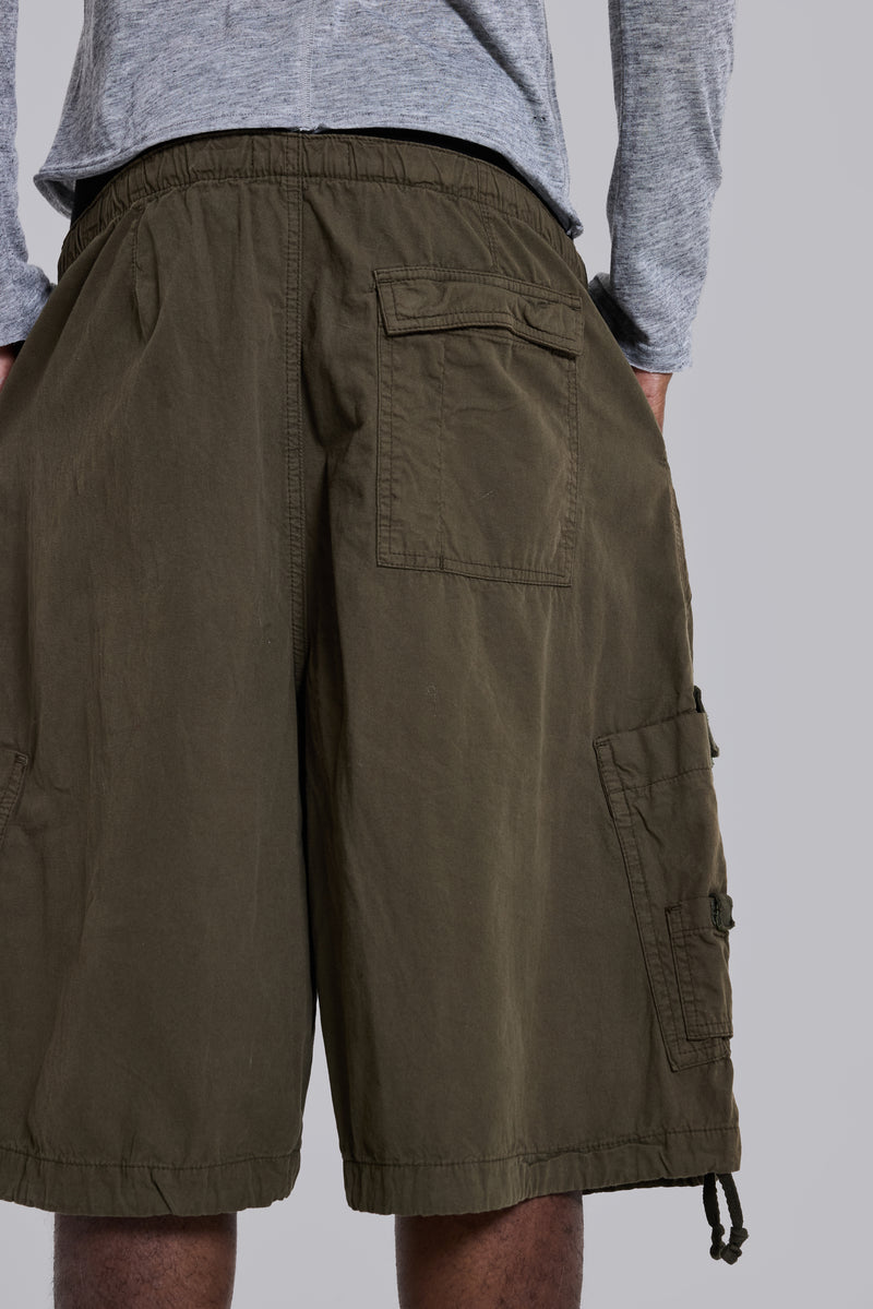 Khaki Parachute Cargo Baggy Shorts