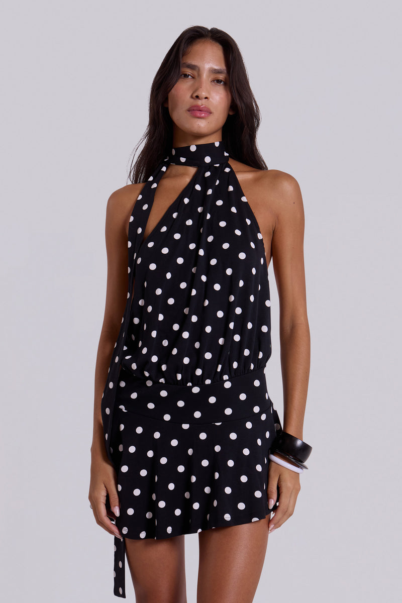 Enya Backless Mini Dress in XL Polkadot – view 4