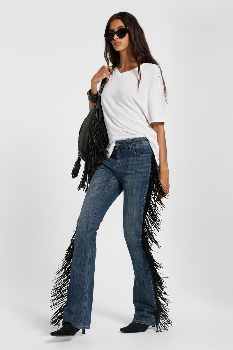 Fringe Bootcut Jeans in Blue Wash