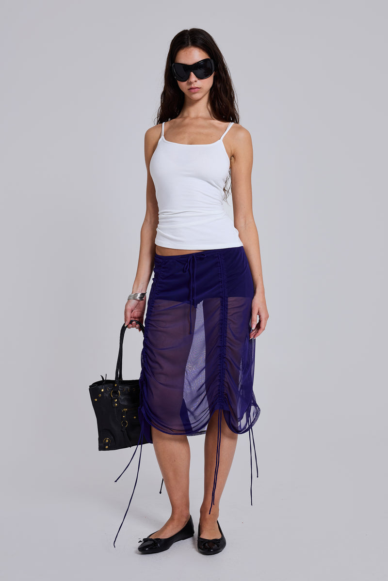 Velare Ruched Mesh Midi Skirt